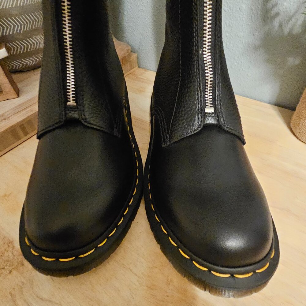 Dr. Martens Black Leather Front-Zip Platform Boots - Picture 3 of 15